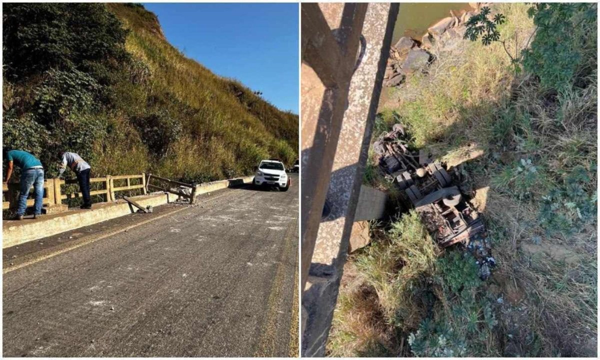Caminhão despenca de ponte, e motorista morre esmagado na BR-262, em Minas