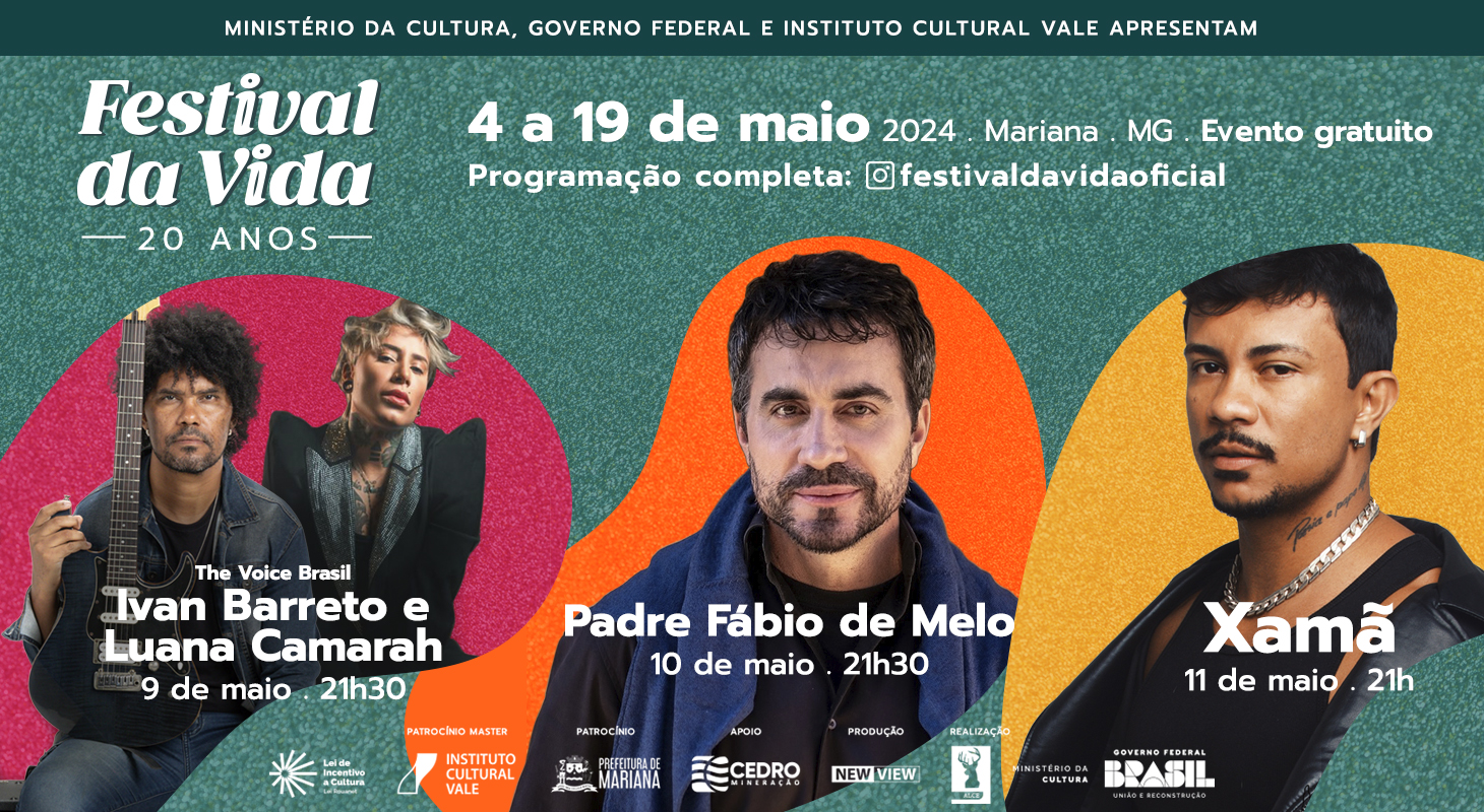 Padre Fábio de Melo e Xamã lideram as atrações da 20ª edição do Festival da Vida em Mariana, neste fim de semana