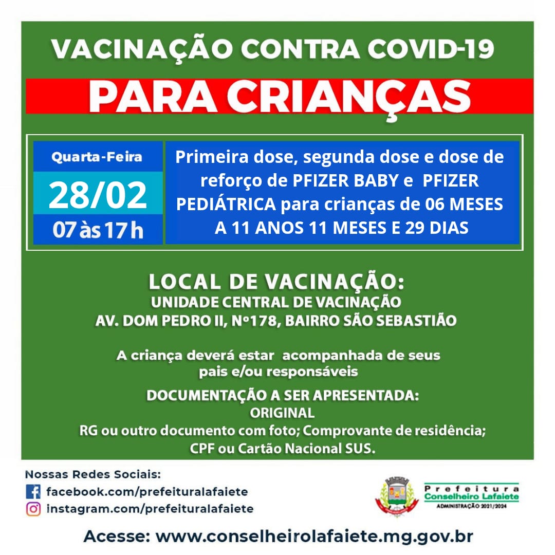 Hoje (28) tem vacinação contra a Covid-19 para as crianças